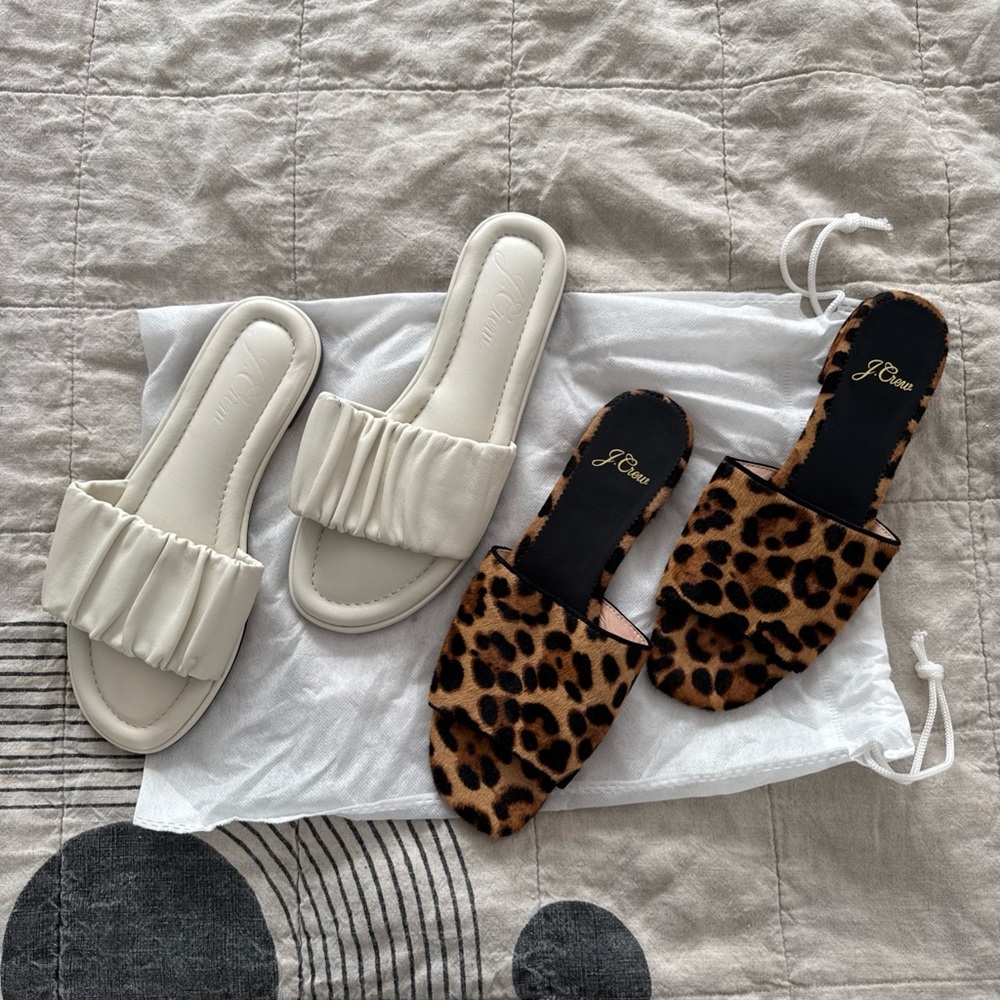 LOT OF J. Crew Women's Leopard and Cream Slide Sandals size 6.5